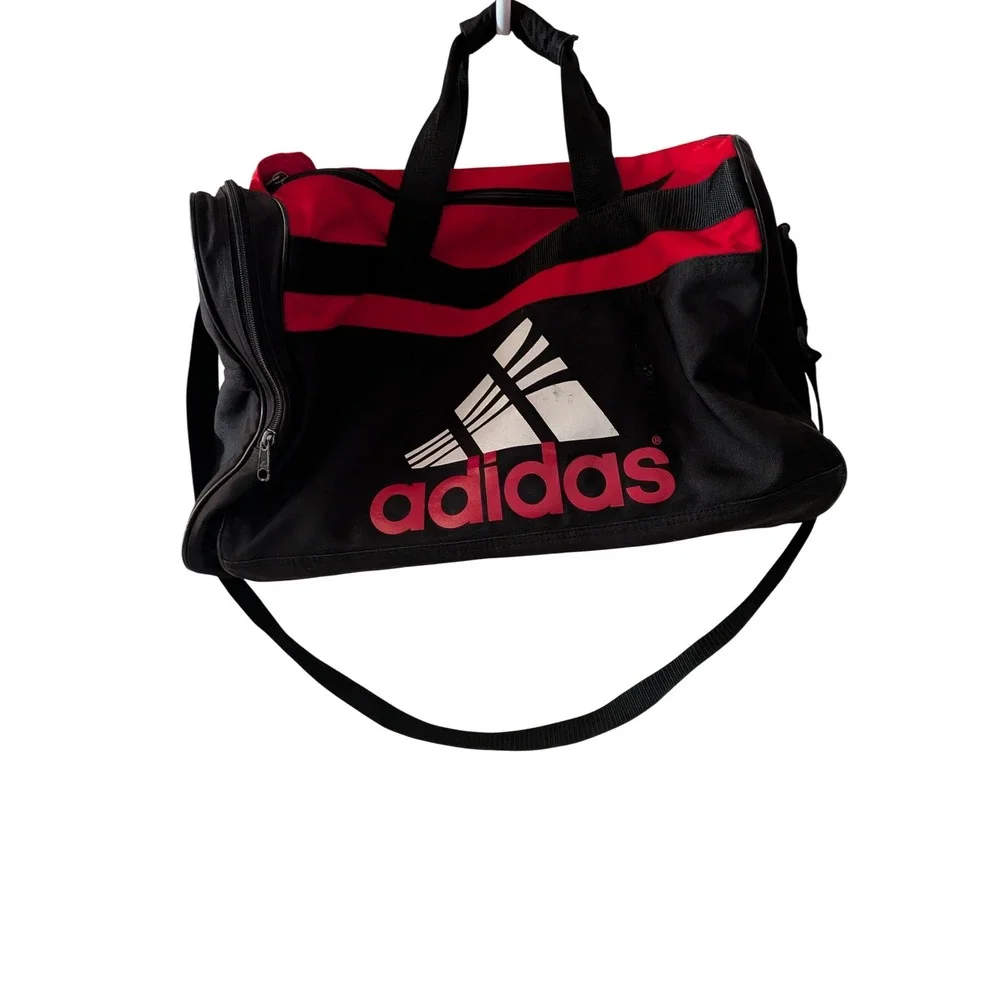 Adidas Duffel Bag Black Red Vintage Style Gym‎ Travel Sport Weekender Logo Bag